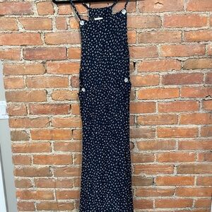 Vintage Christopher & Banks Navy Floral Overall Dress with buttons